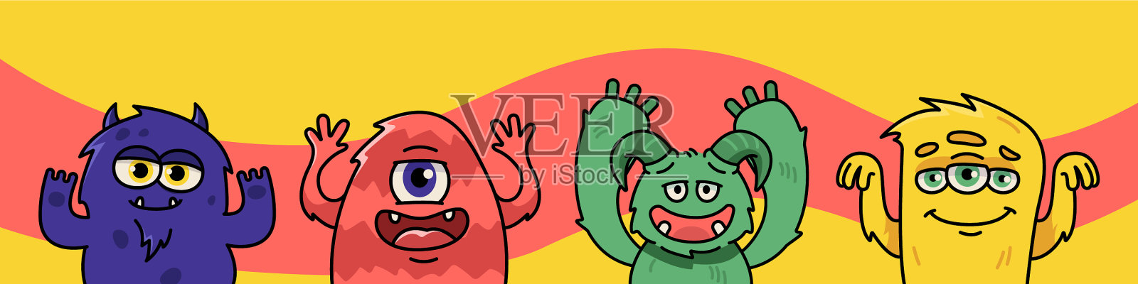 可爱有趣的怪物想吓你插画图片素材