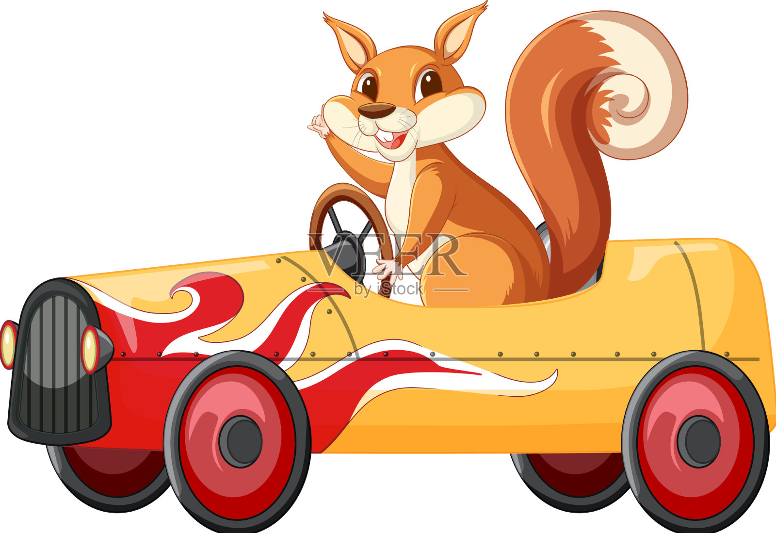 一只松鼠在白色的地面上开车设计元素图片