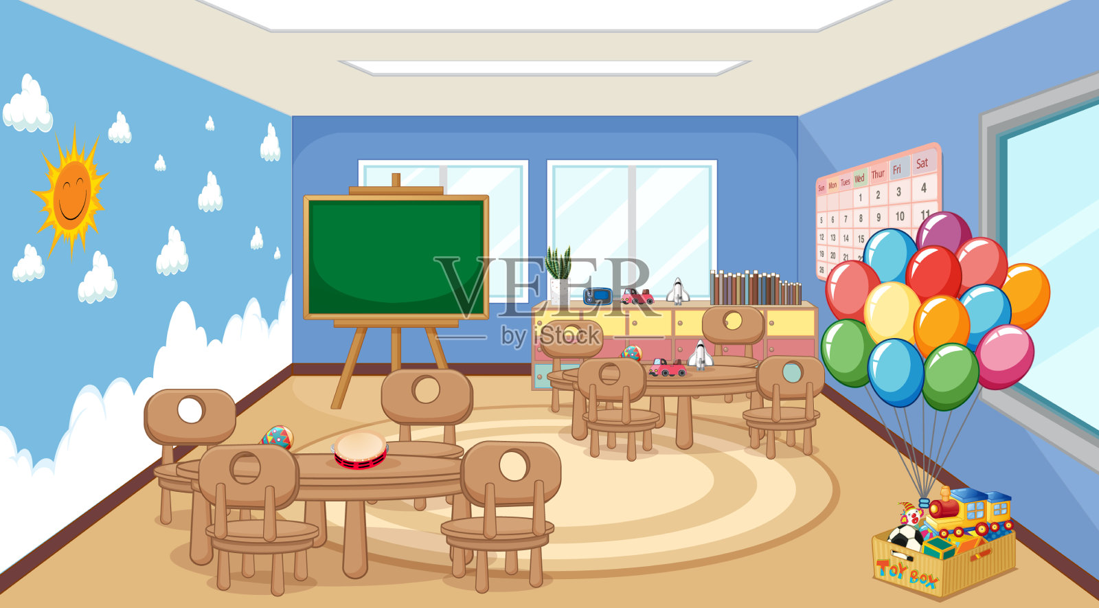 教室里有桌椅的场景插画图片素材