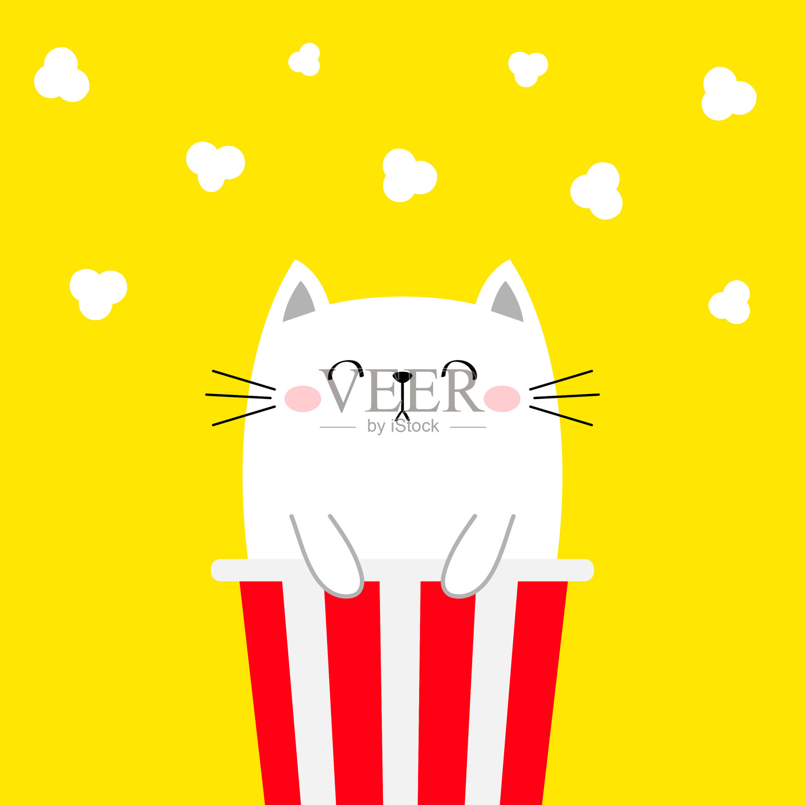 爆米花盒子里的小猫和电影里的爆米花插画图片素材
