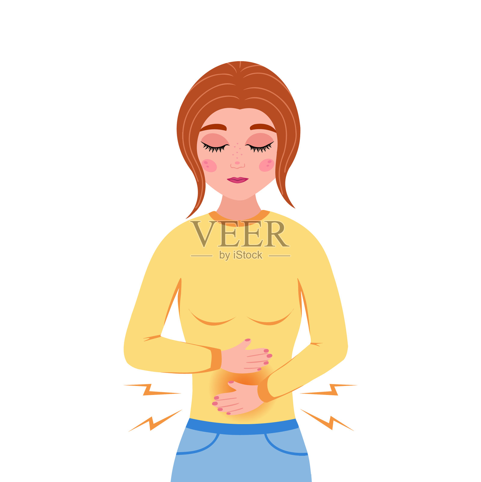 女人感到肚子痛或腹泻设计元素图片