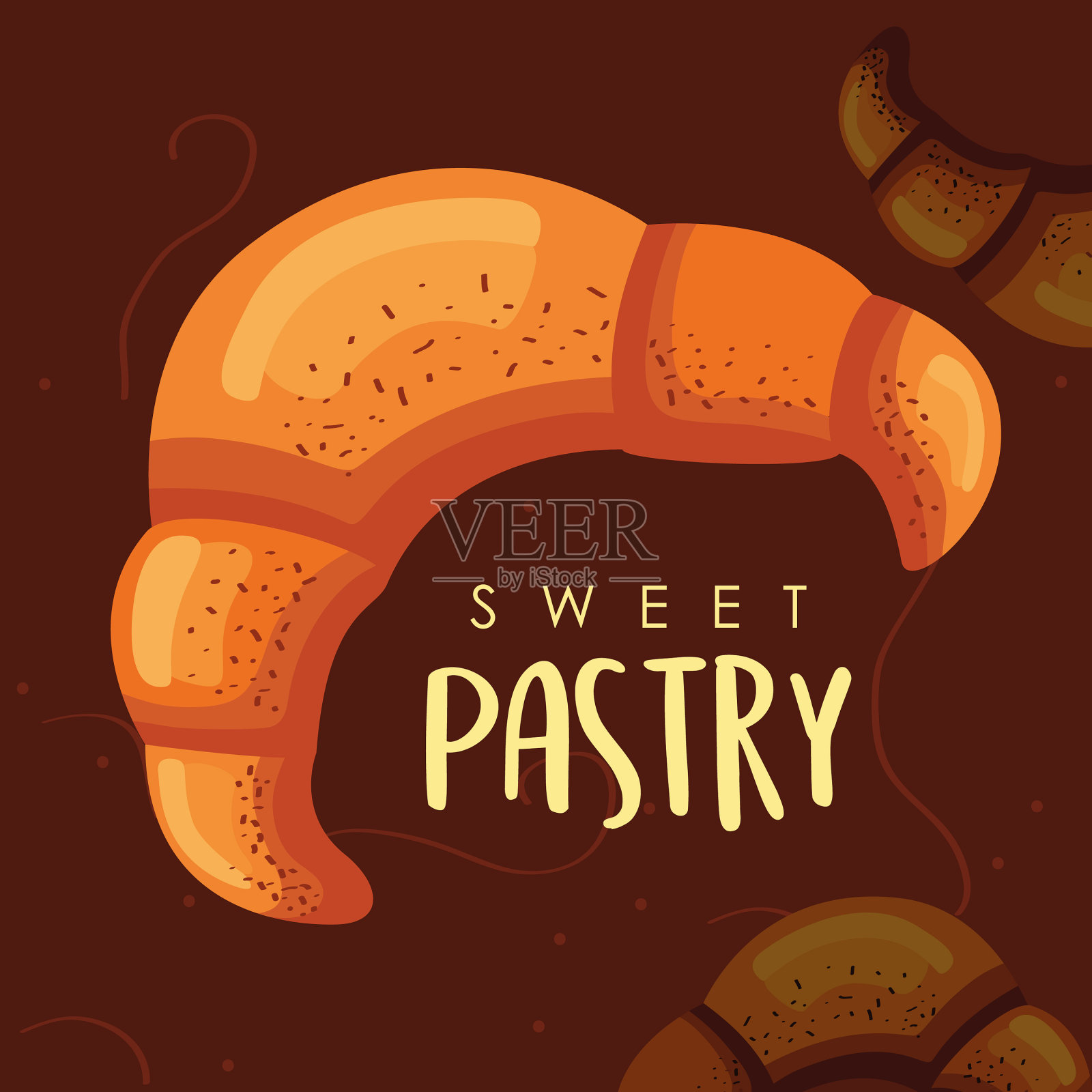 甜蜜的糕点字母和牛角面包插画图片素材