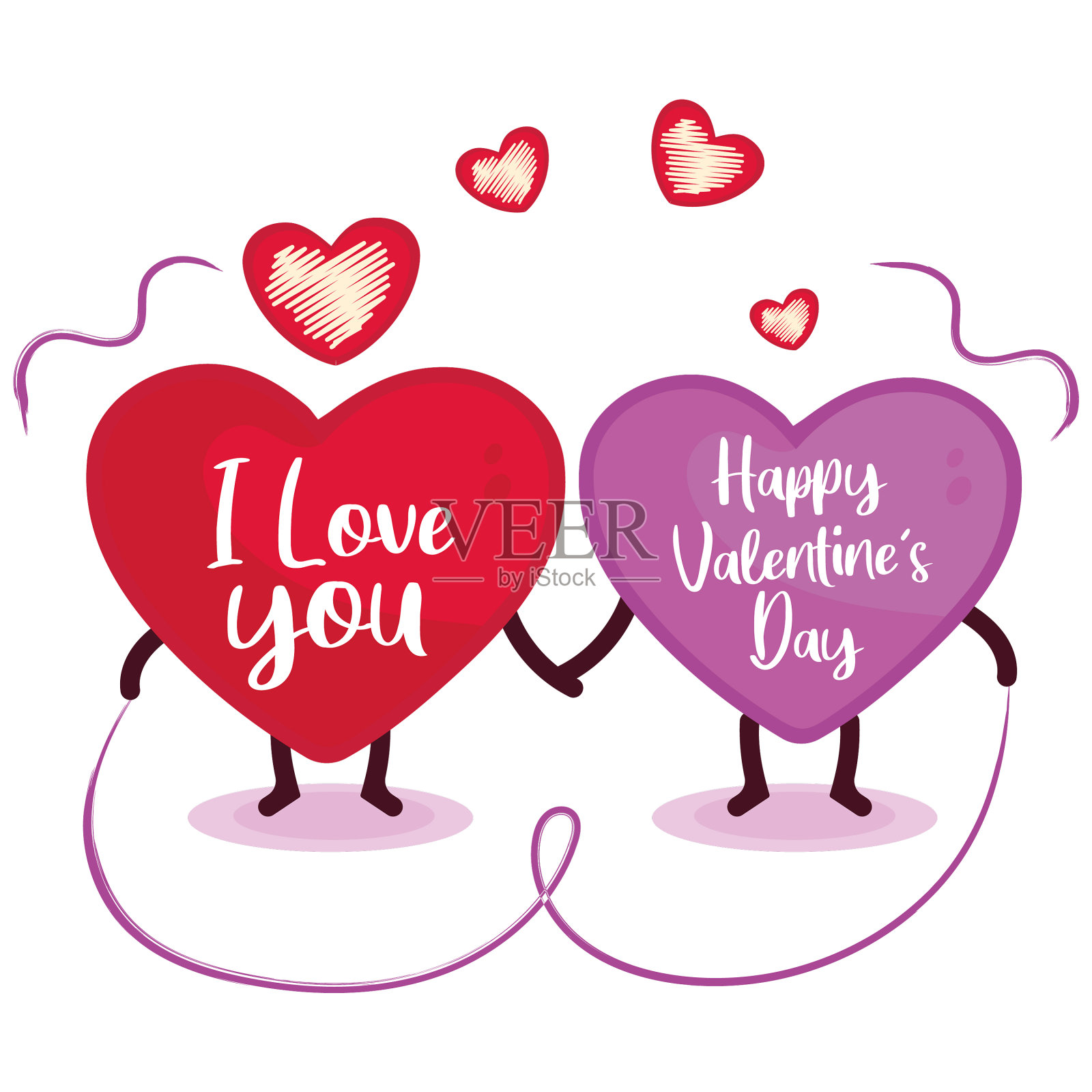 一对可爱的心一起跳绳插画图片素材