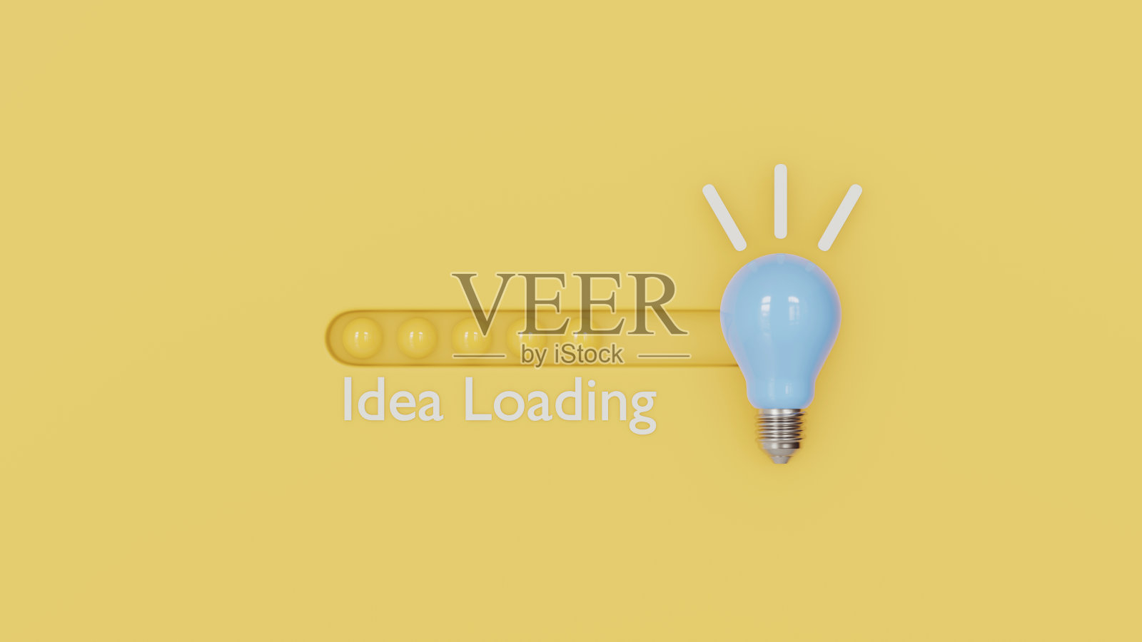 黄色背景和蓝色灯泡与下载栏加载想法业务概念和进展的3d渲染。照片摄影图片