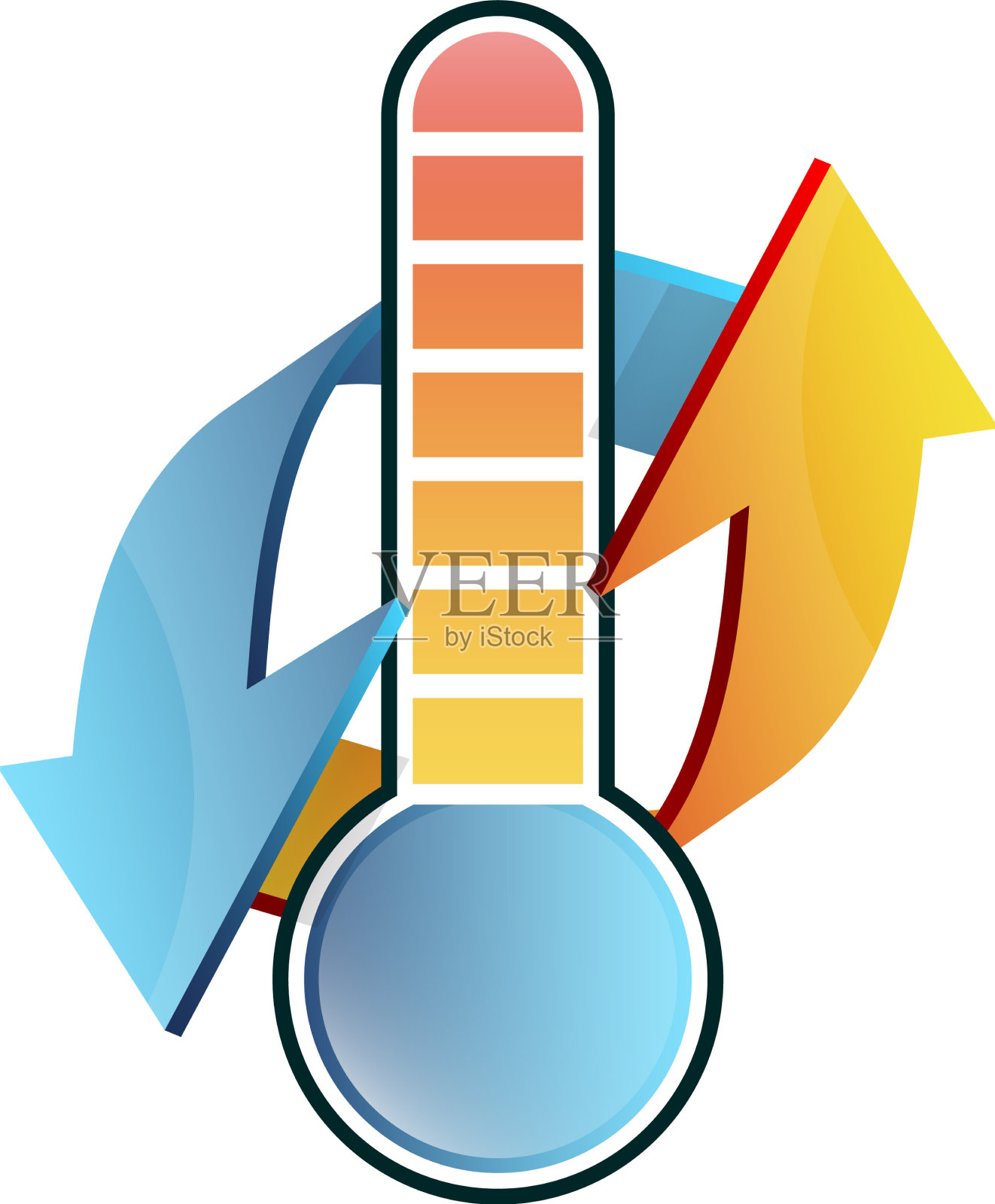 用于加热和冷却的温度计和箭头设计元素图片