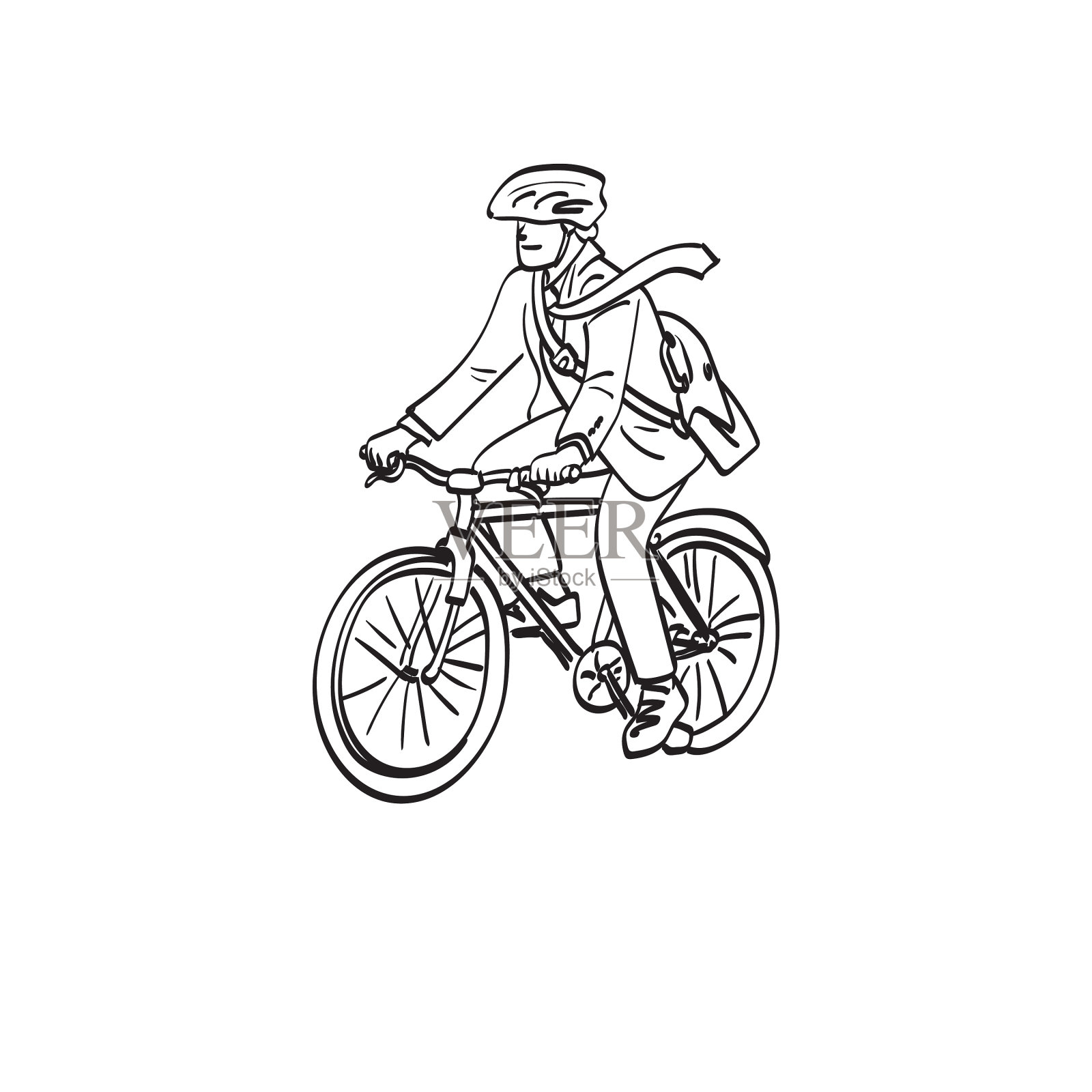 线条艺术商人戴着头盔骑自行车设计元素图片