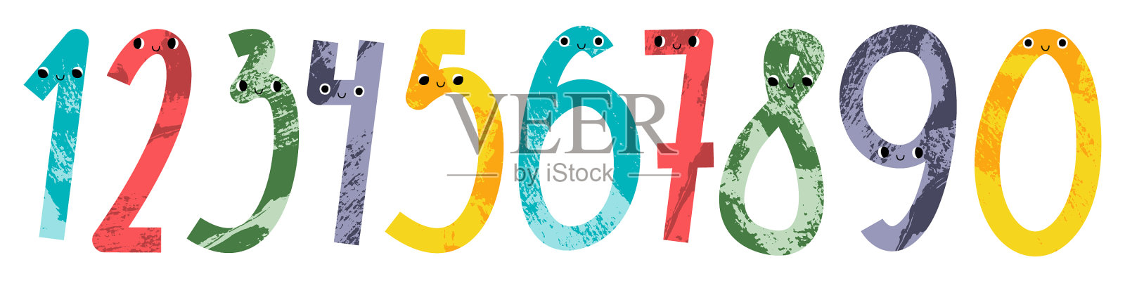 可爱可爱的数字字符一，二，三插画图片素材