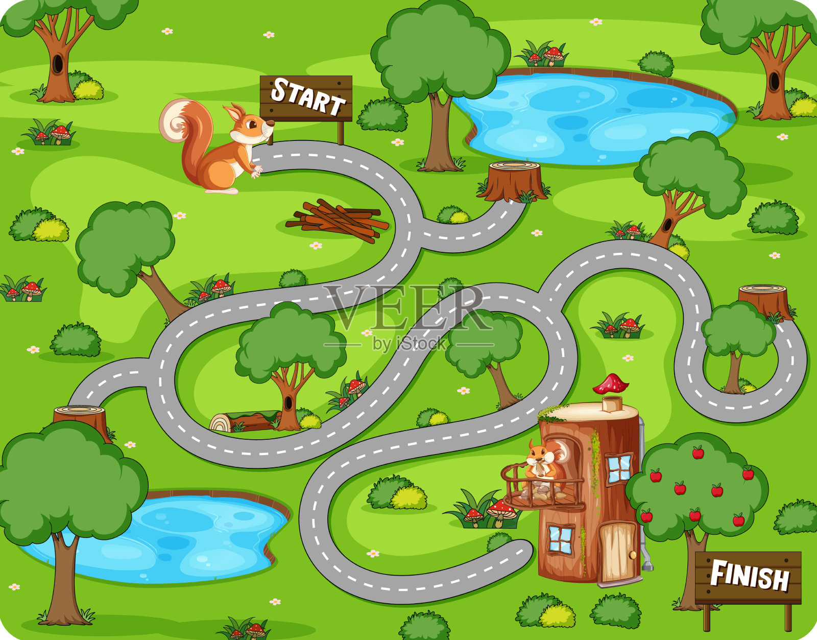 一款松鼠迷宫游戏模板插画图片素材