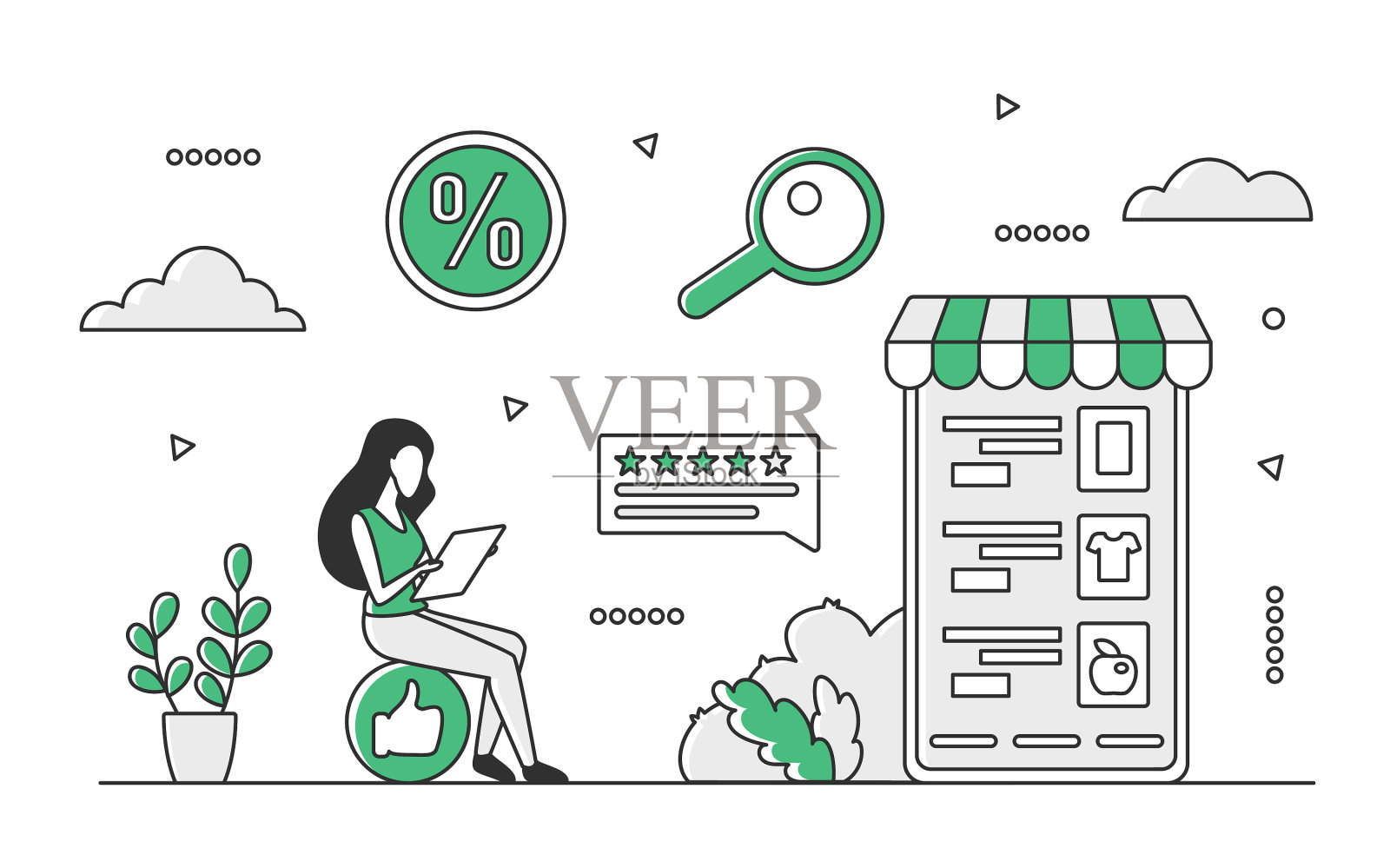 手机网上购物应用程序插画图片素材