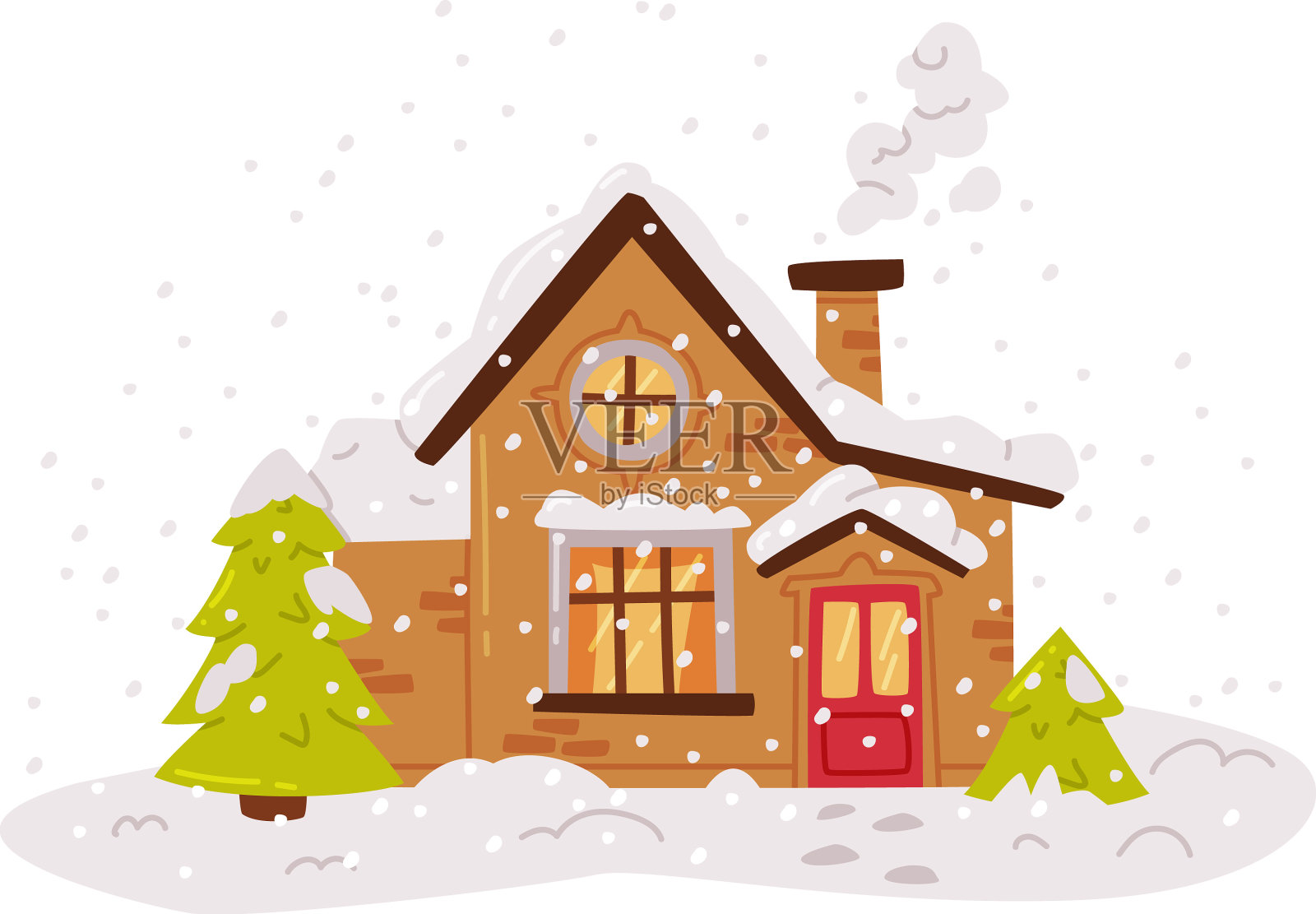 有屋顶的冬季住宅和乡村小屋设计元素图片