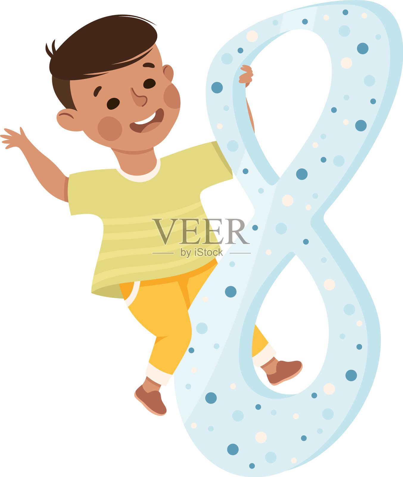 拥有巨大数字8或数字的小男孩设计元素图片