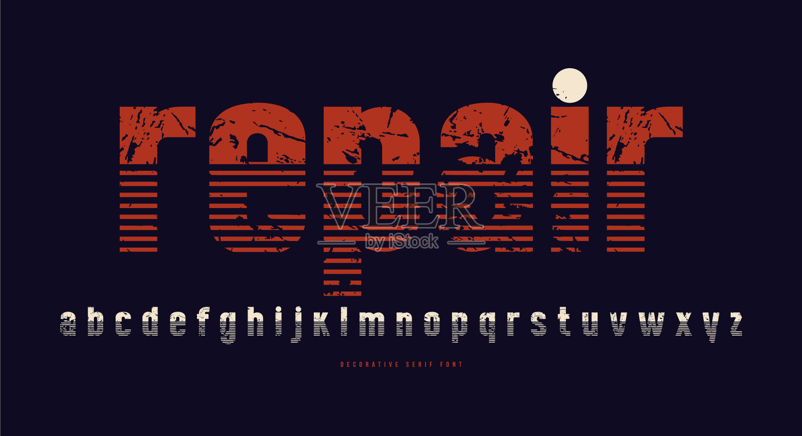 带有条纹装饰的装饰性无衬线字体插画图片素材