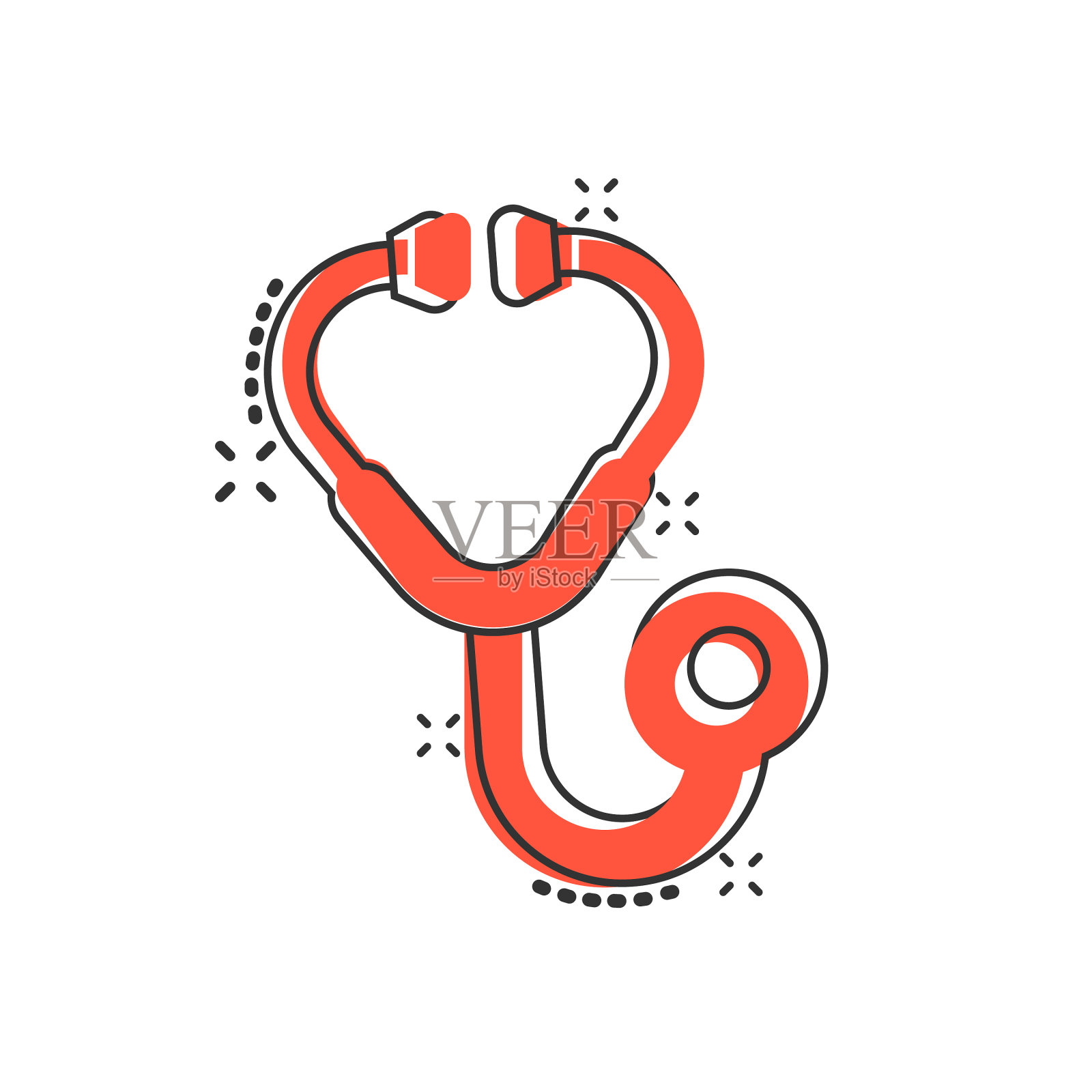 听诊器图标在漫画风格的心脏诊断设计元素图片