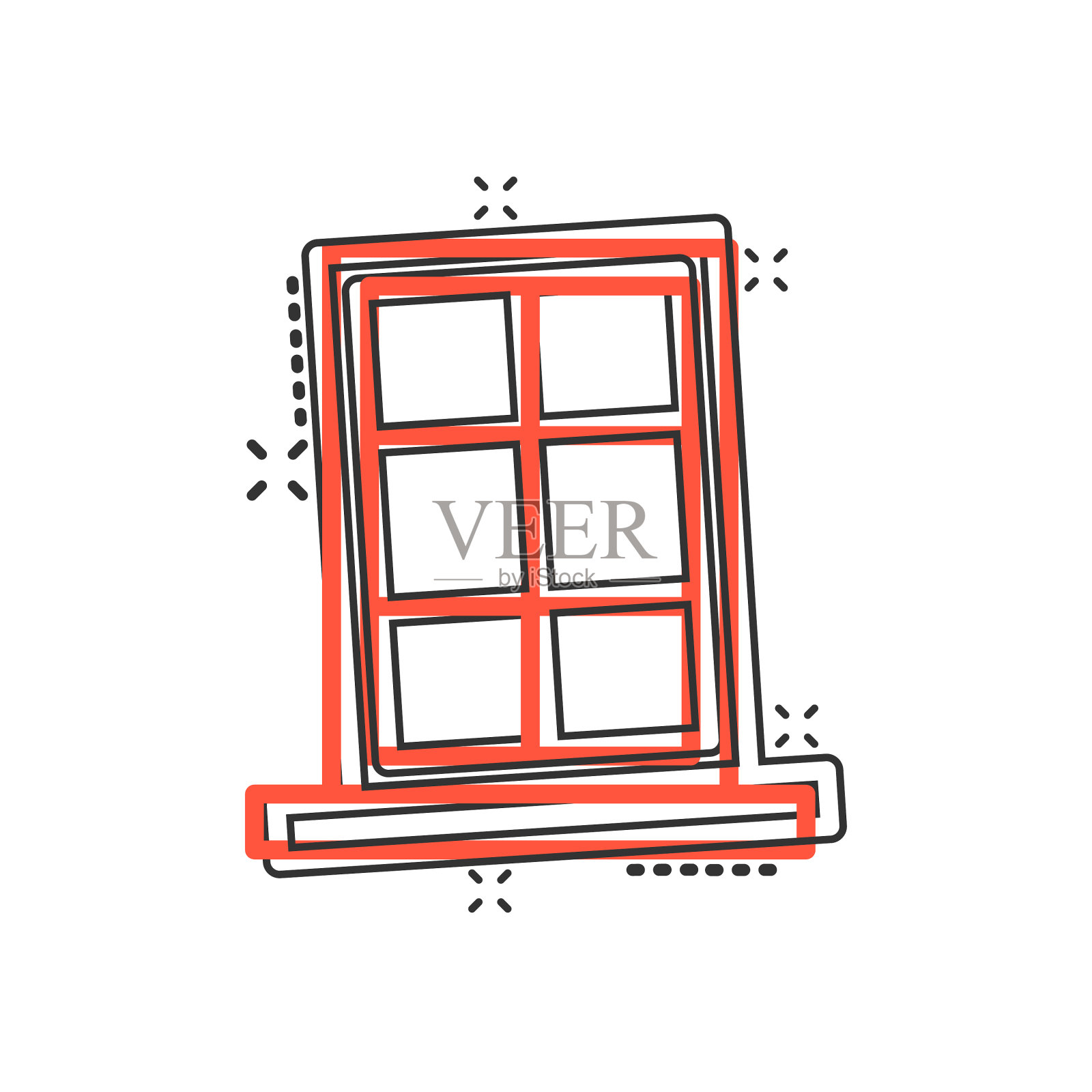 窗口图标在漫画风格的窗扉上卡通设计元素图片