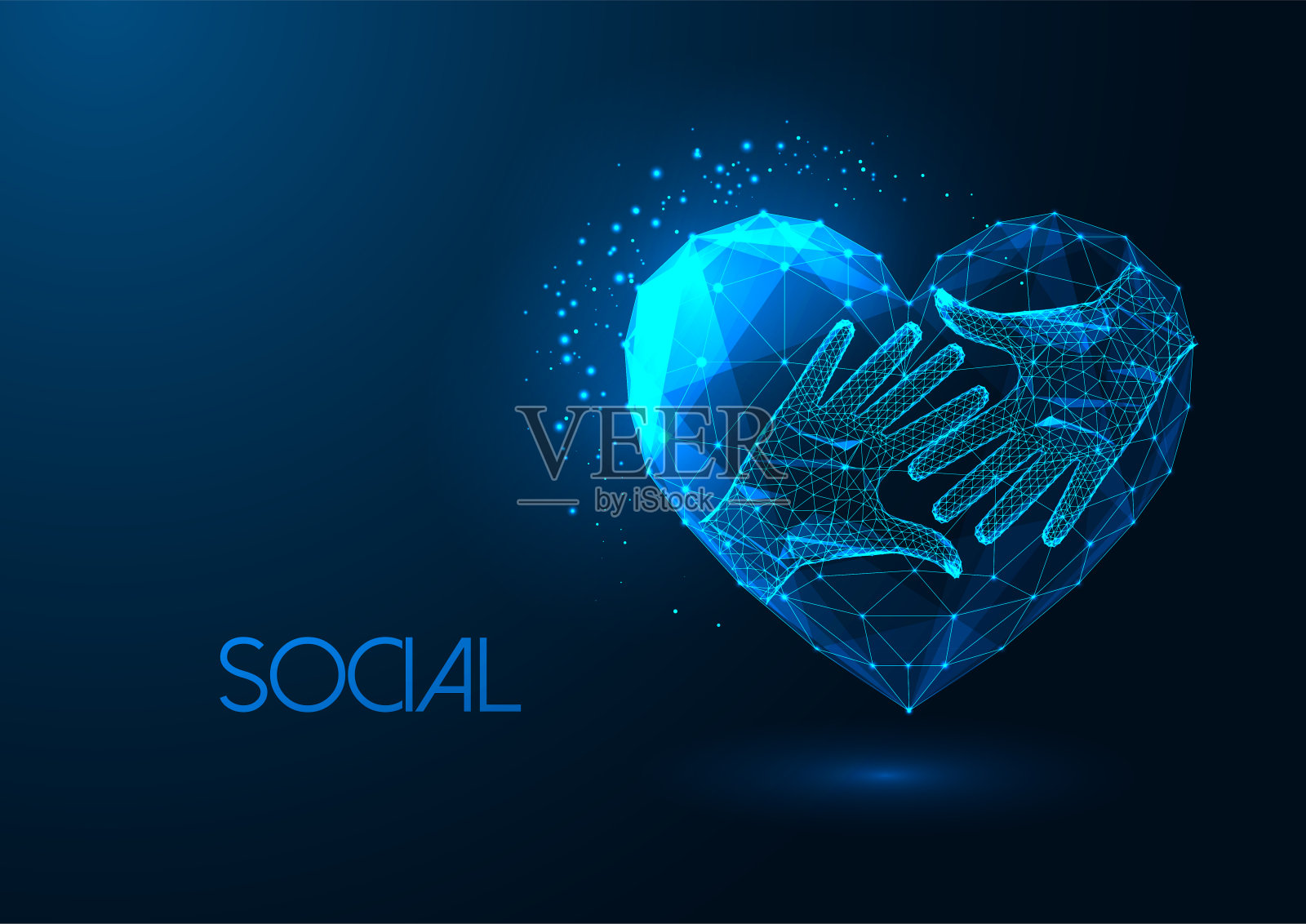 社会关系的概念，人道主义，人道主义援助与心形和两只手在蓝色插画图片素材