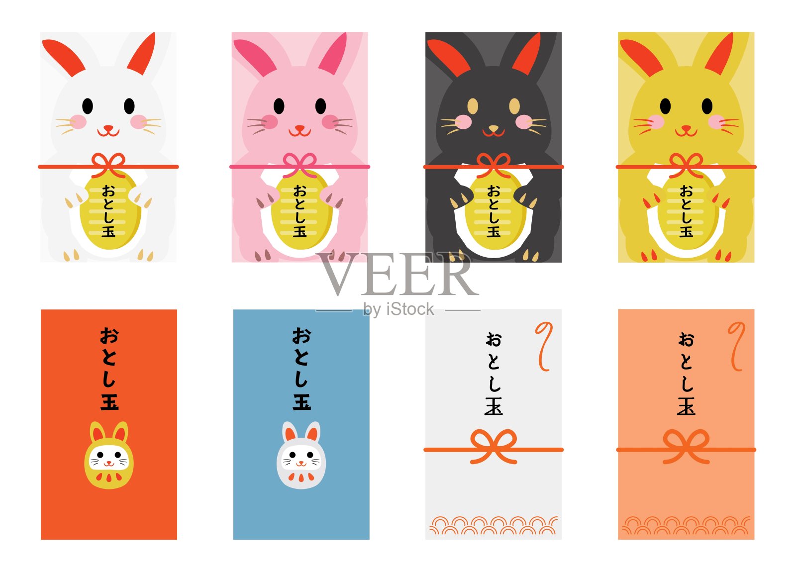 一套兔年贺岁礼品信封及日本书信。插画图片素材