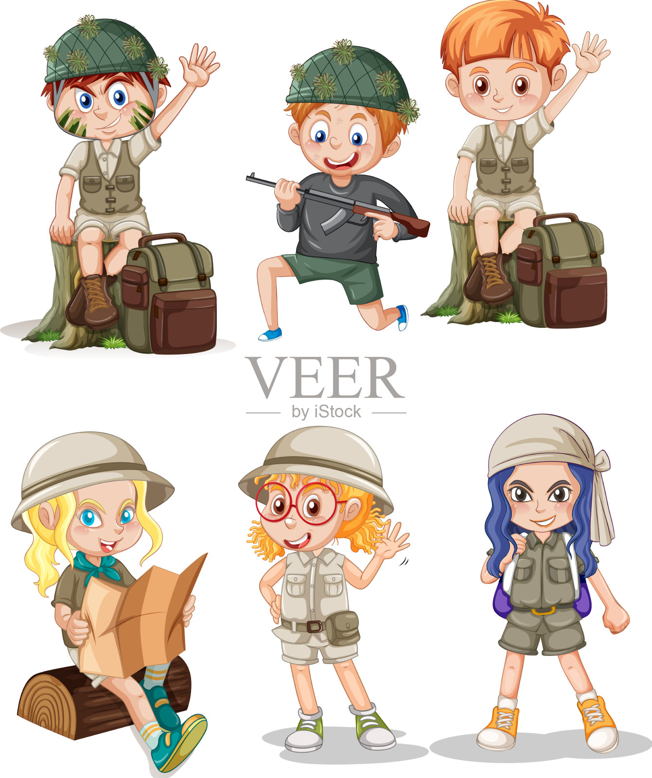 可爱的女孩站在白色的地面上插画图片素材