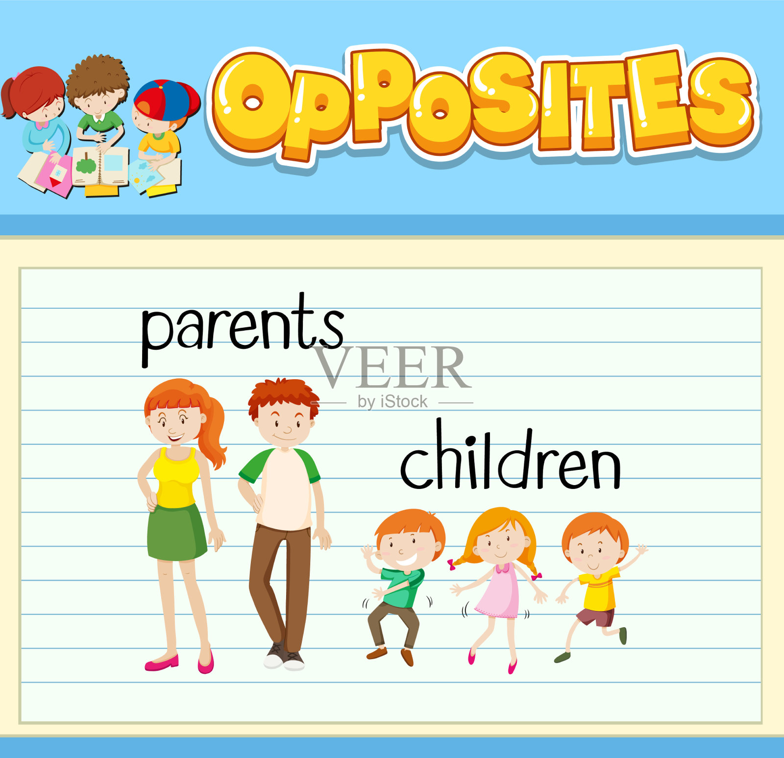 教育英语反义词卡片插画图片素材