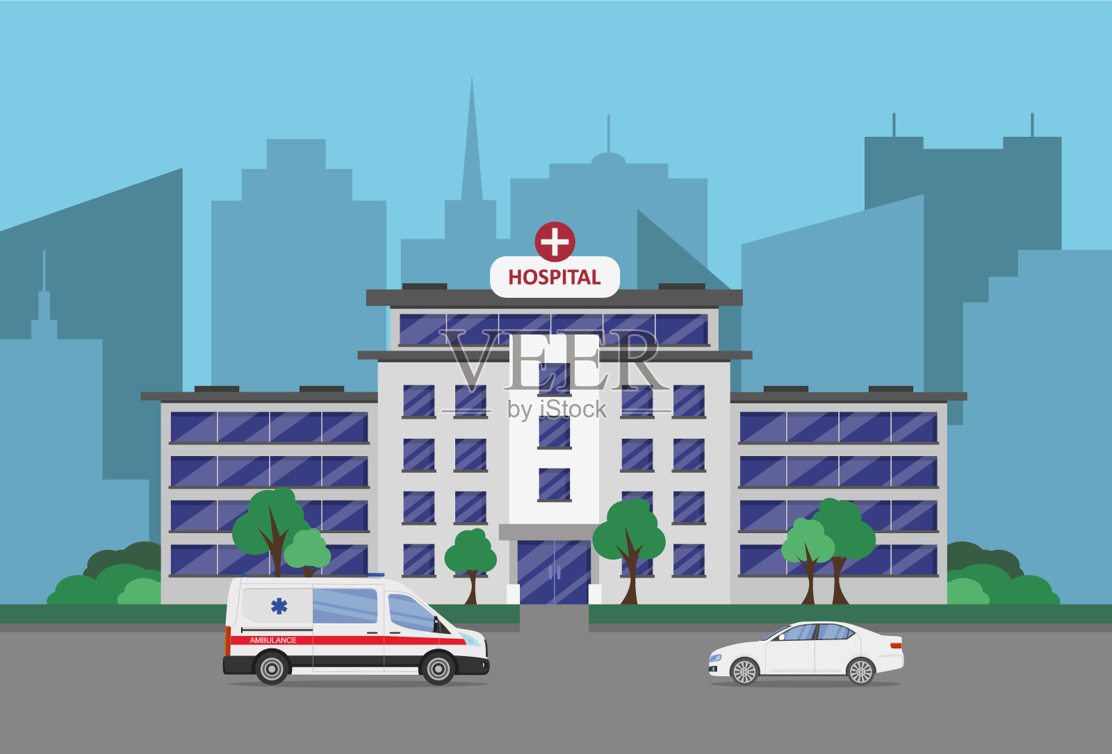 平坦的医院建筑。插画图片素材
