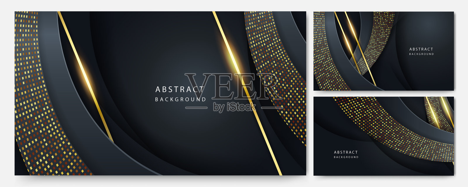 一套黑色和闪亮的黄金抽象背景插画图片素材