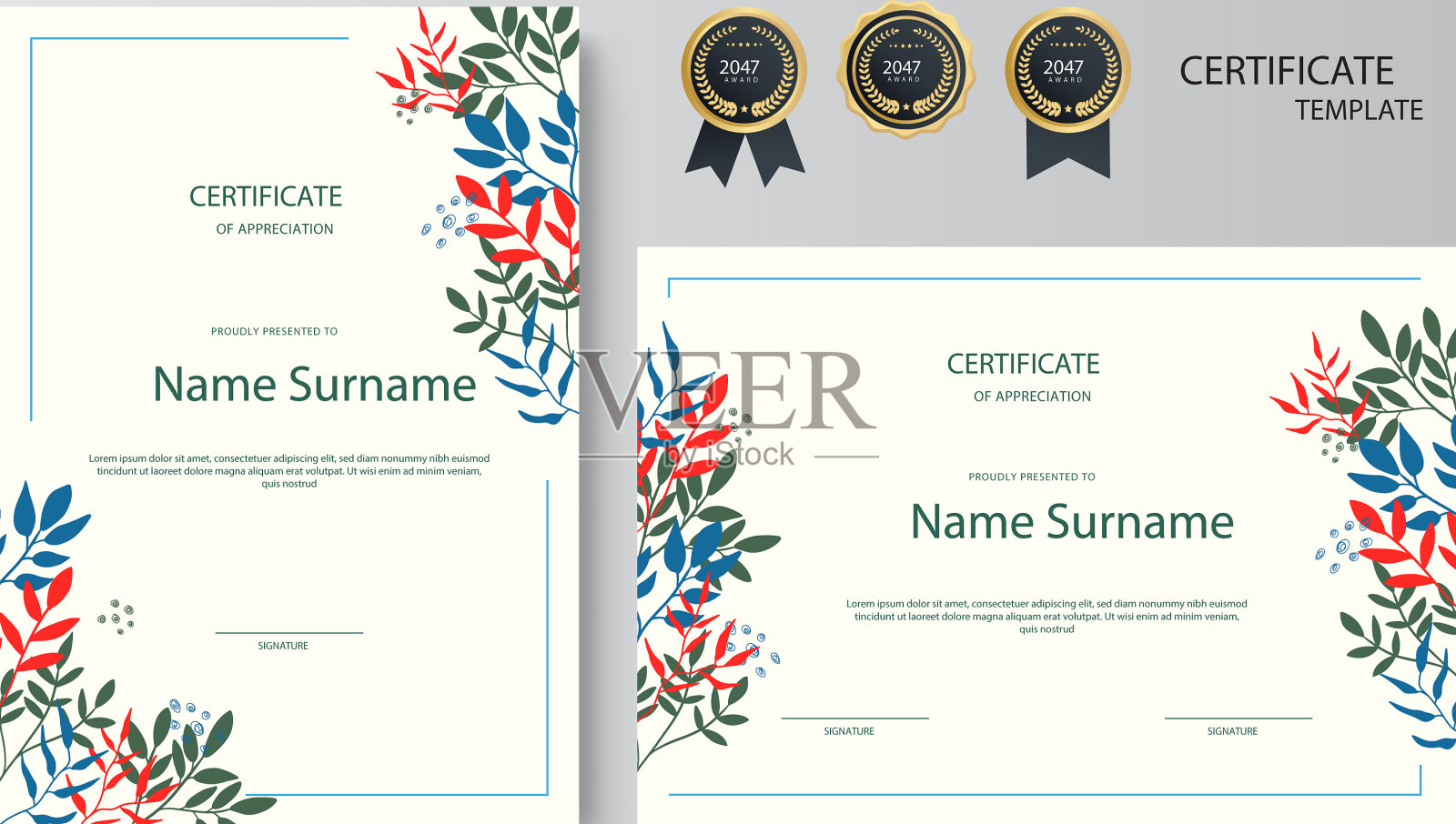 花卉抽象彩色证书设计插画图片素材