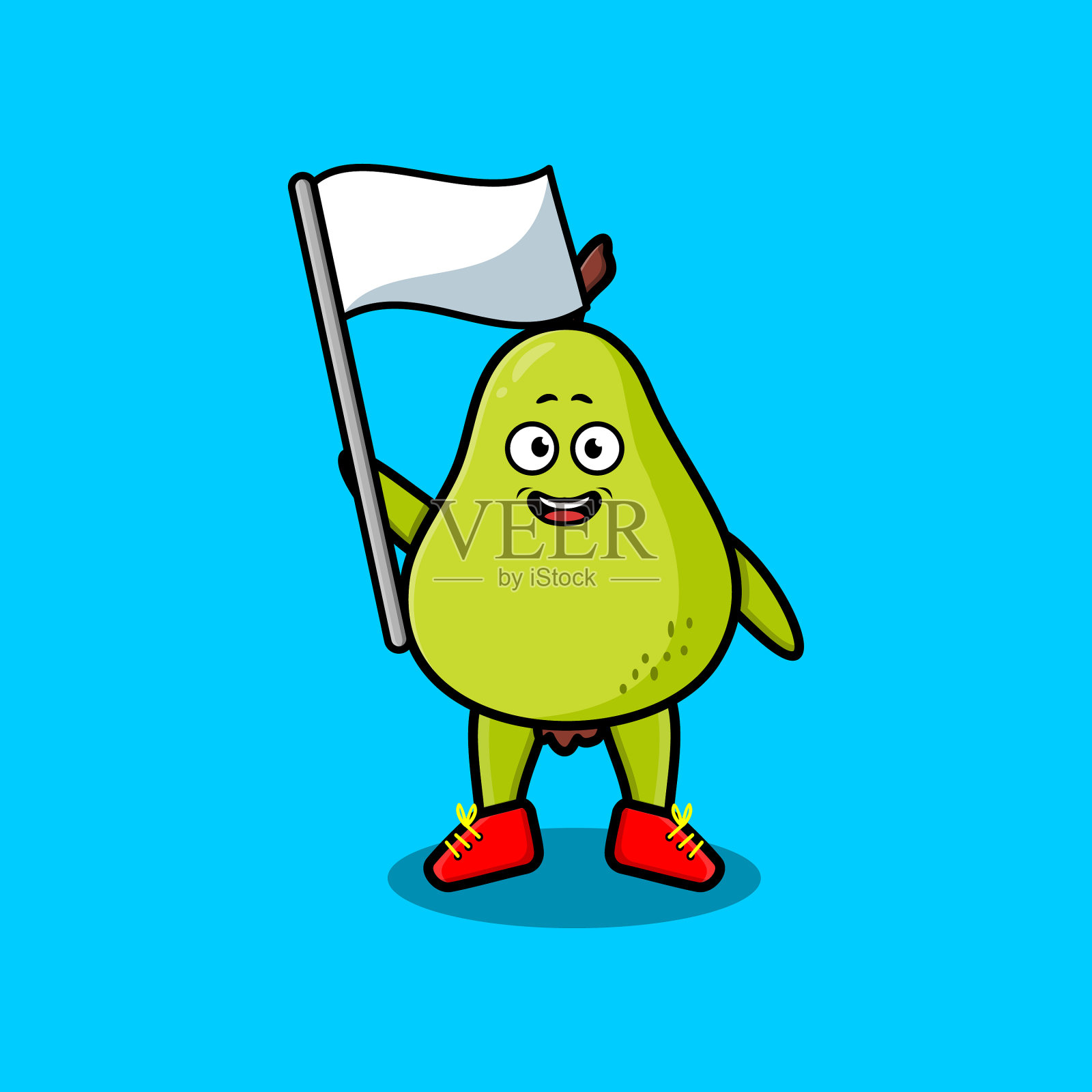 可爱的卡通梨水果与白旗插画图片素材