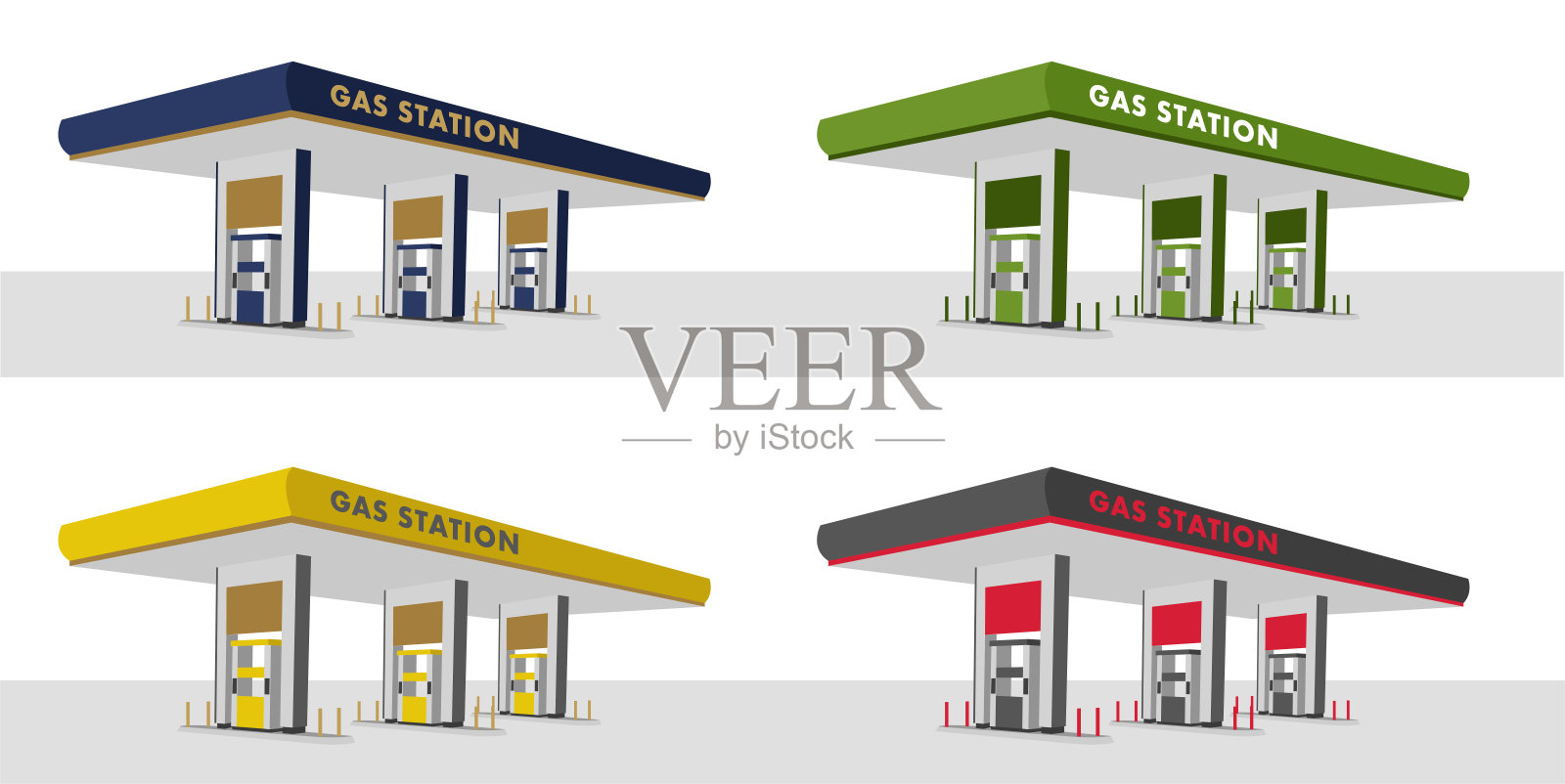 加油站不同颜色的柱子插图，交通相关服务建筑插画图片素材