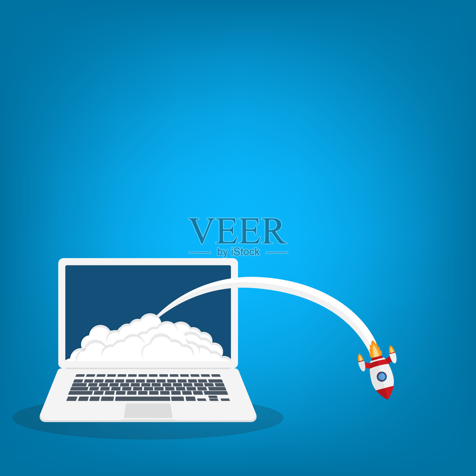 应用程序启动失败。失败创业矢量概念，平面卡通火箭或火箭飞船发射，手机或智能手机，失败创业项目的想法启动，助推技术，创新。插画图片素材