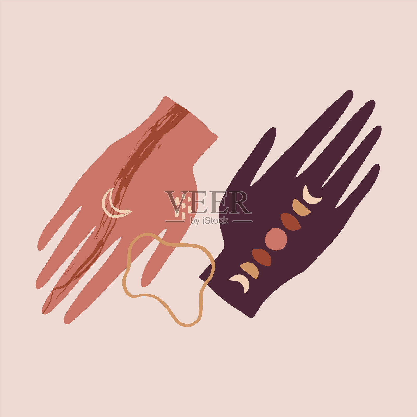 神奇的波西米亚月亮手陶土插画图片素材