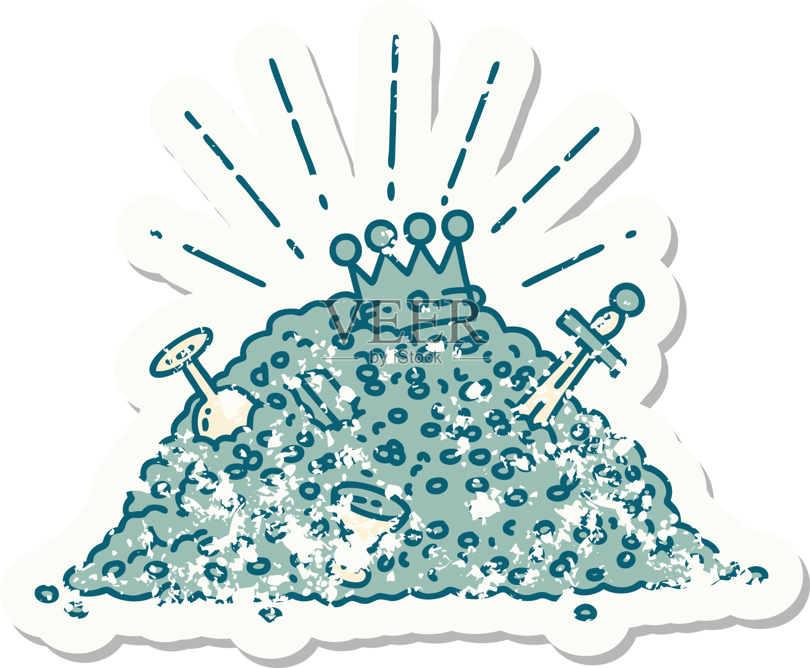 垃圾贴纸的纹身风格堆金插画图片素材