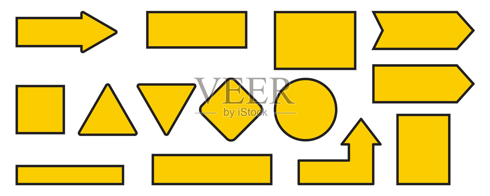 黄色空白标志在扁平风格的黑色插画图片素材