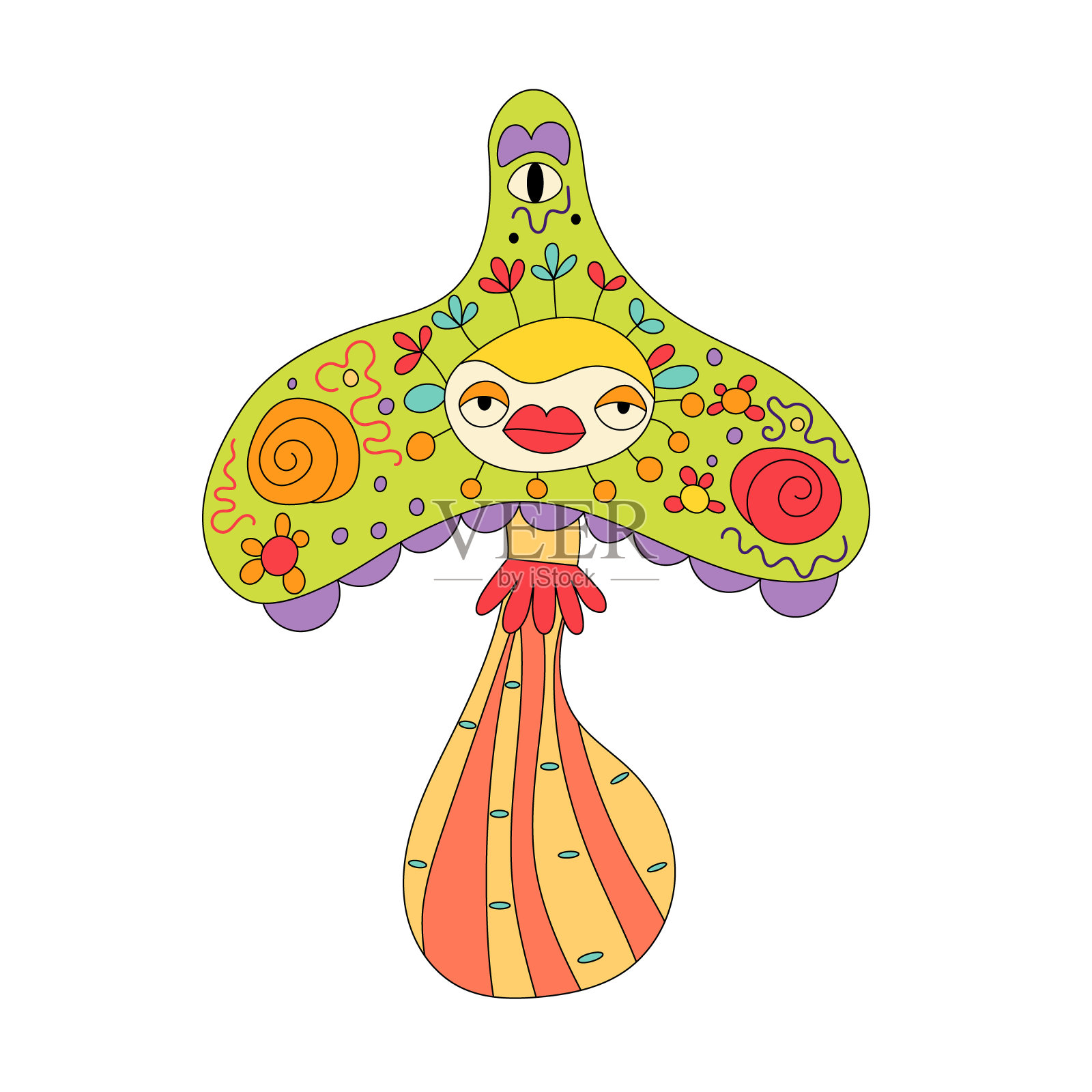 涂鸦迷幻魔法蘑菇。插画图片素材