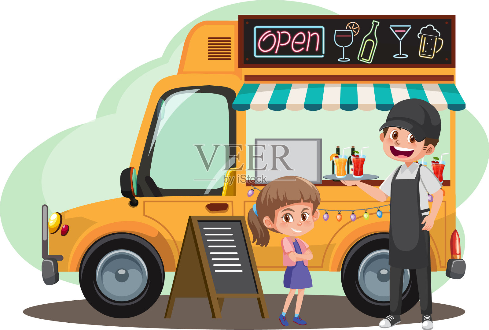 跳蚤市场概念与食品卡车设计元素图片