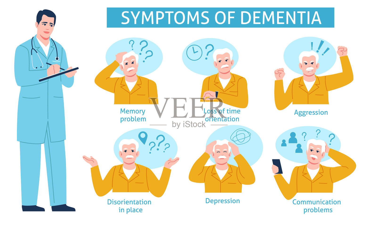 阿尔茨海默症患者信息图痴呆症症状插画图片素材