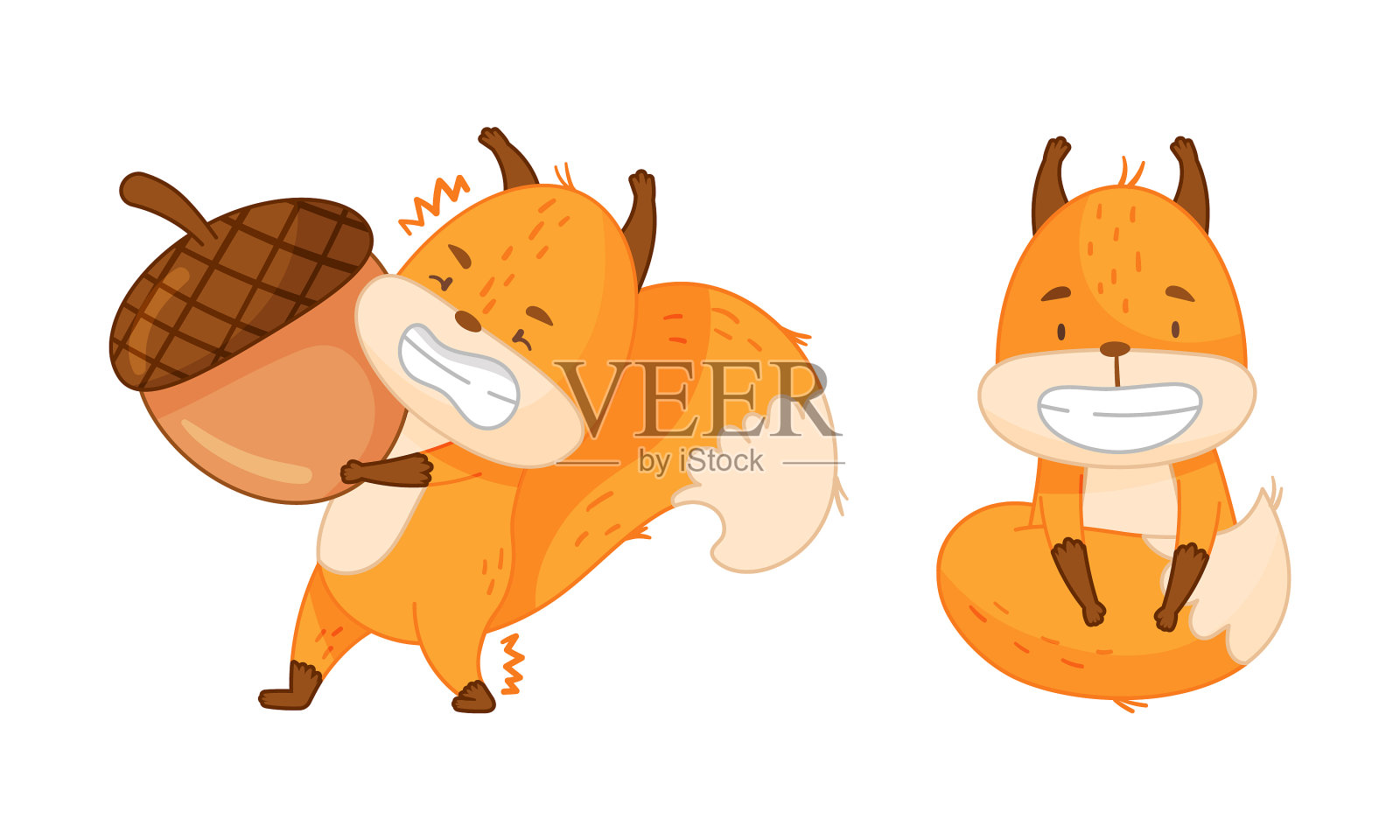 可爱的红松鼠在不同的动作集里滑稽可笑插画图片素材