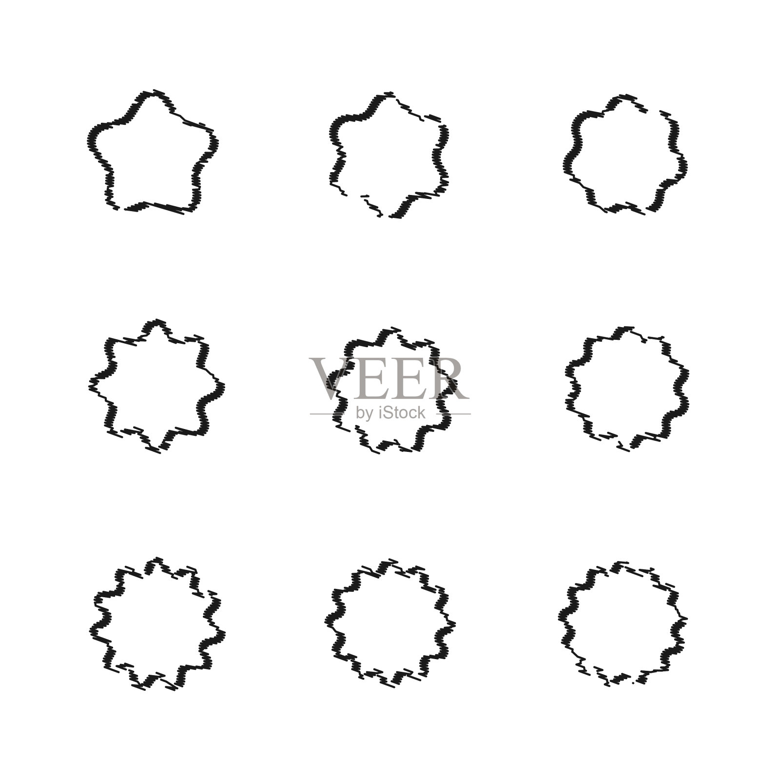 一套黑色的星爆图标在白色背景图标素材