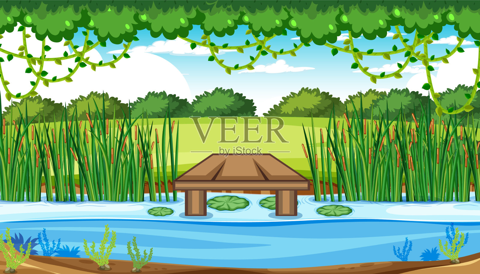 河流自然景观场景插画图片素材