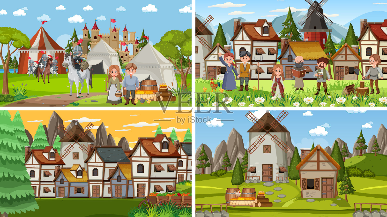 中世纪的不同场景插画图片素材