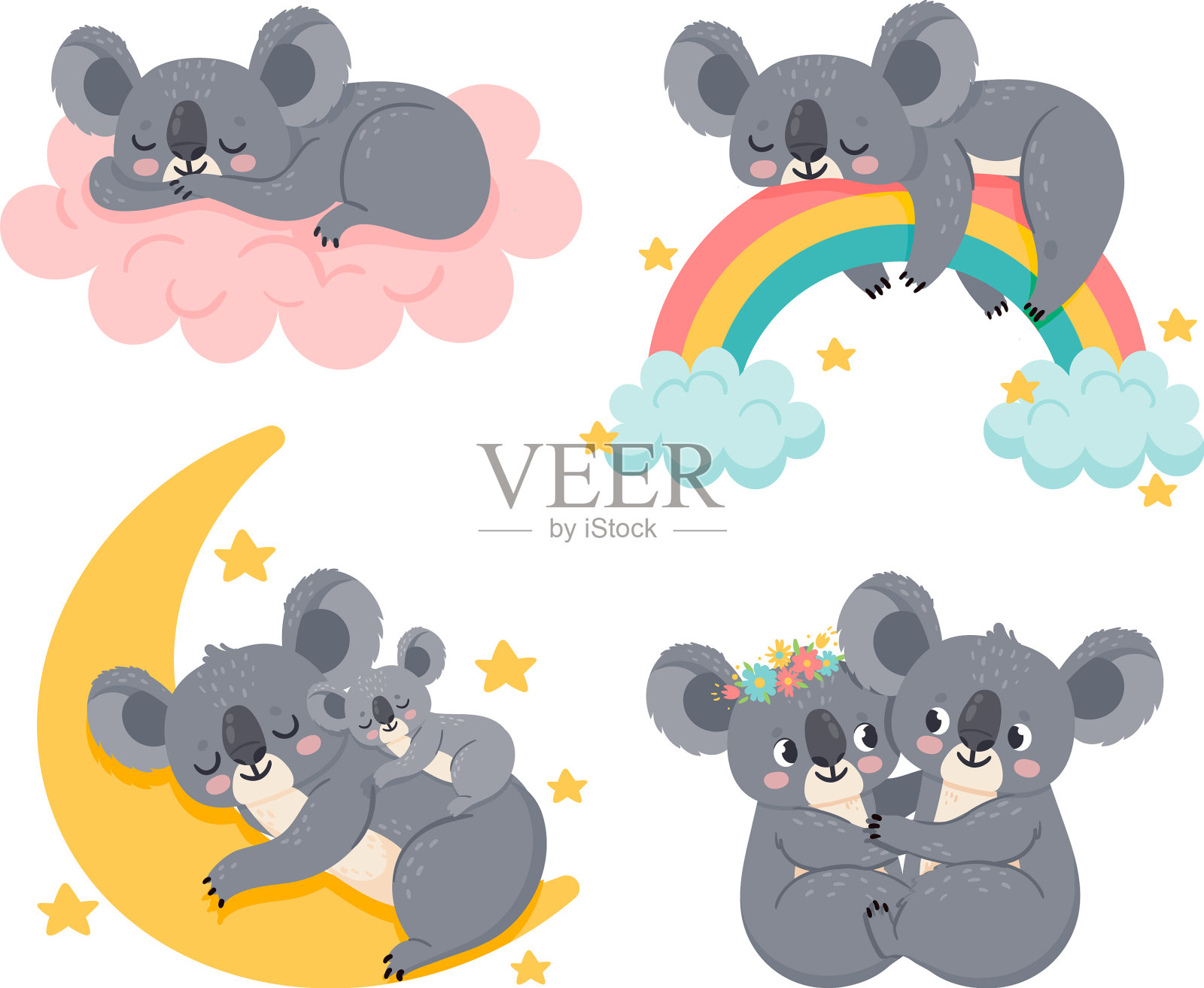 可爱的卡通考拉，可爱的睡觉的动物设计元素图片