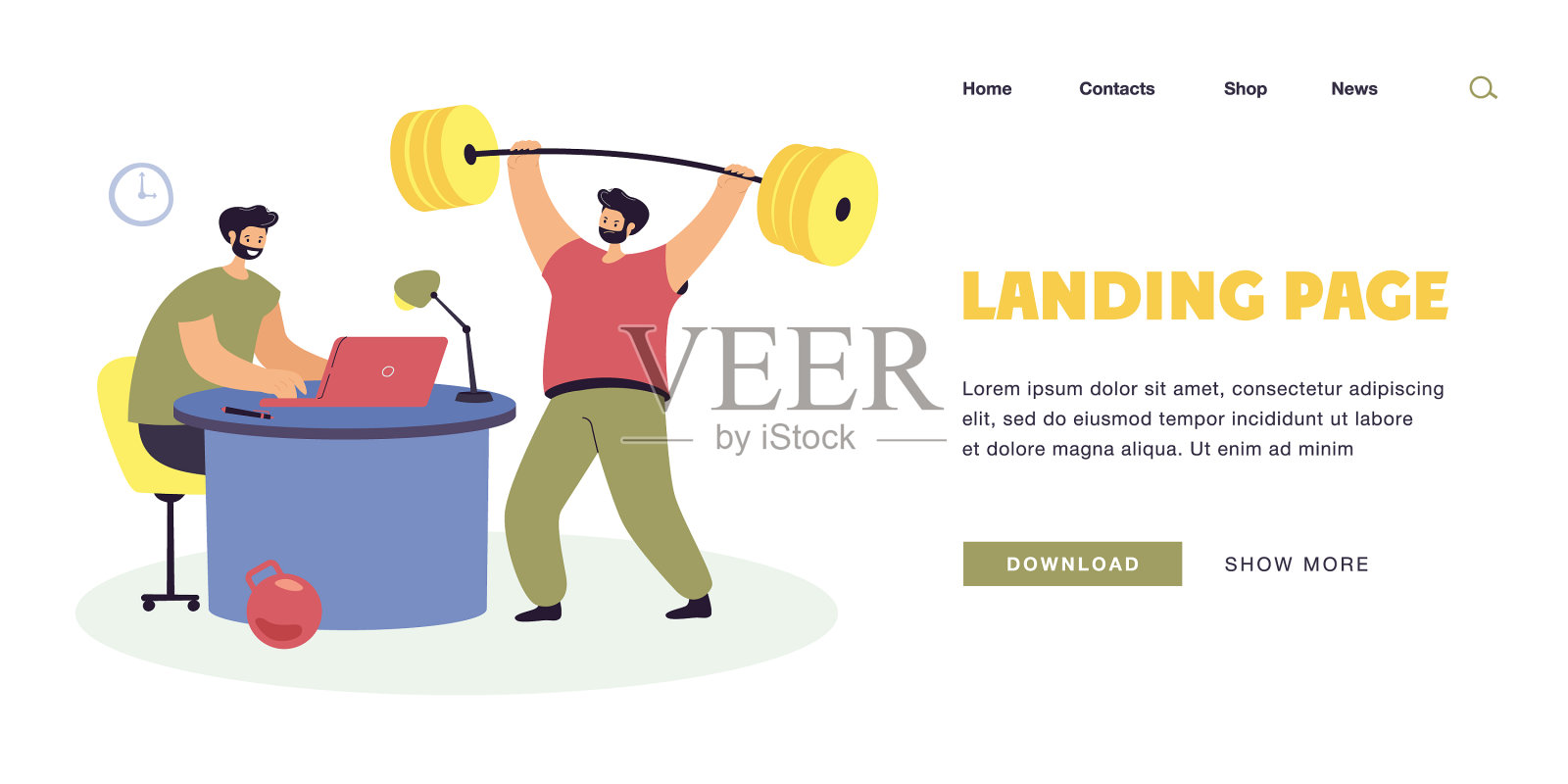 在办公室工作和锻炼的商人设计模板素材