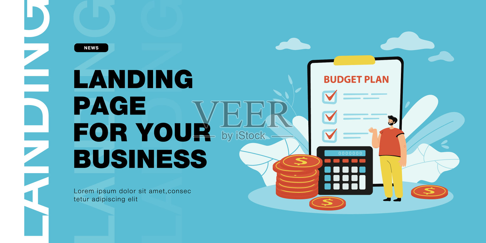 小小的卡通人在写字板上写着预算计划插画图片素材