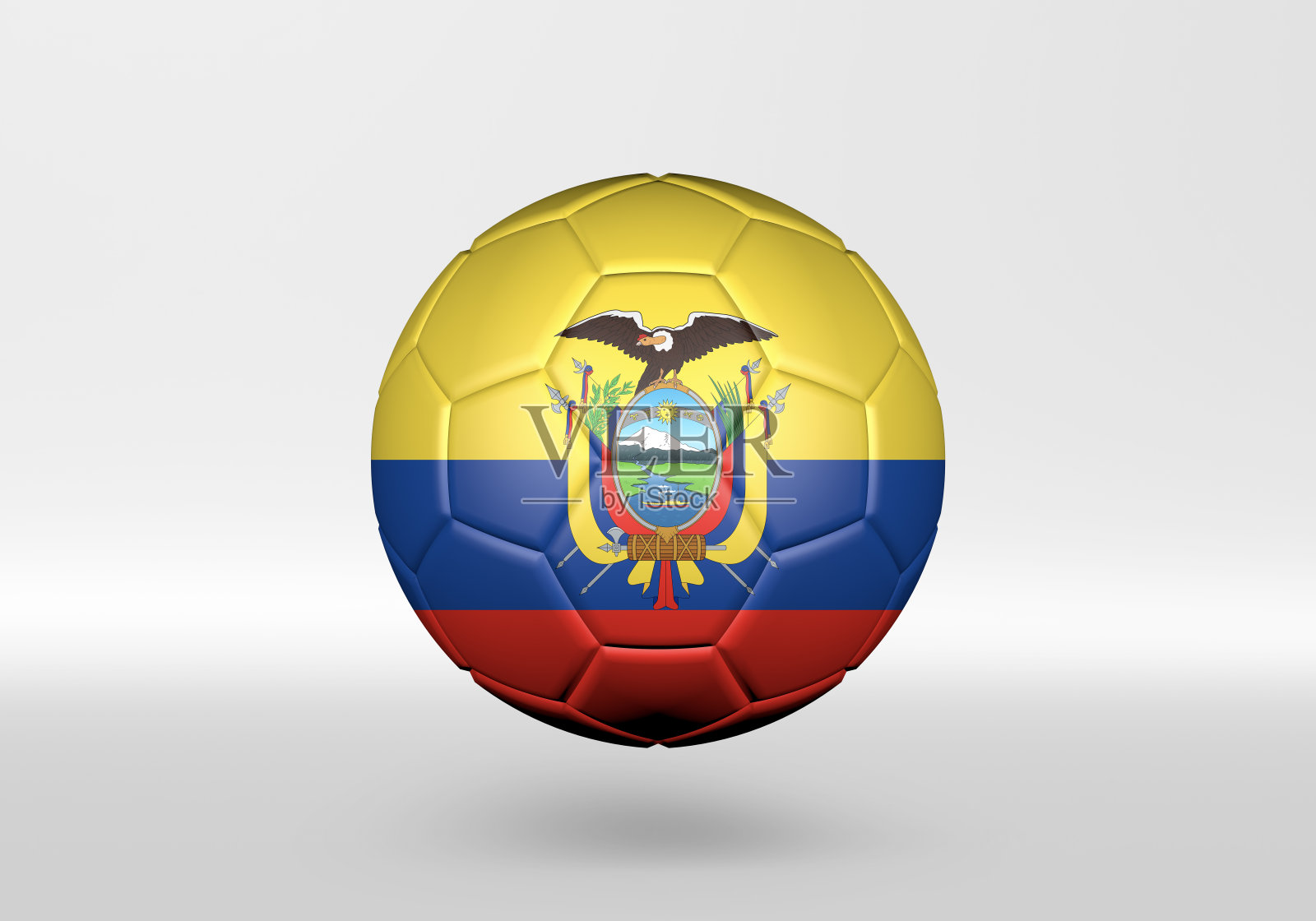 3D足球与厄瓜多尔国旗的灰色背景照片摄影图片