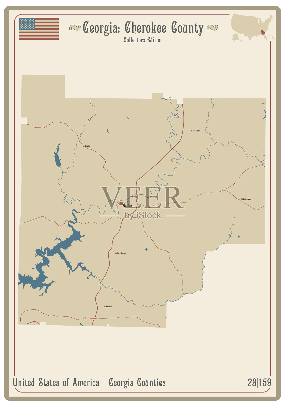 伊利诺伊州切罗基县地图插画图片素材