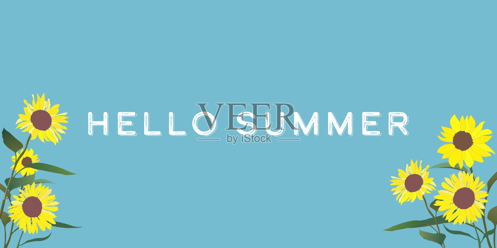 向日葵你好夏天矢量插图旗帜模板。插画图片素材