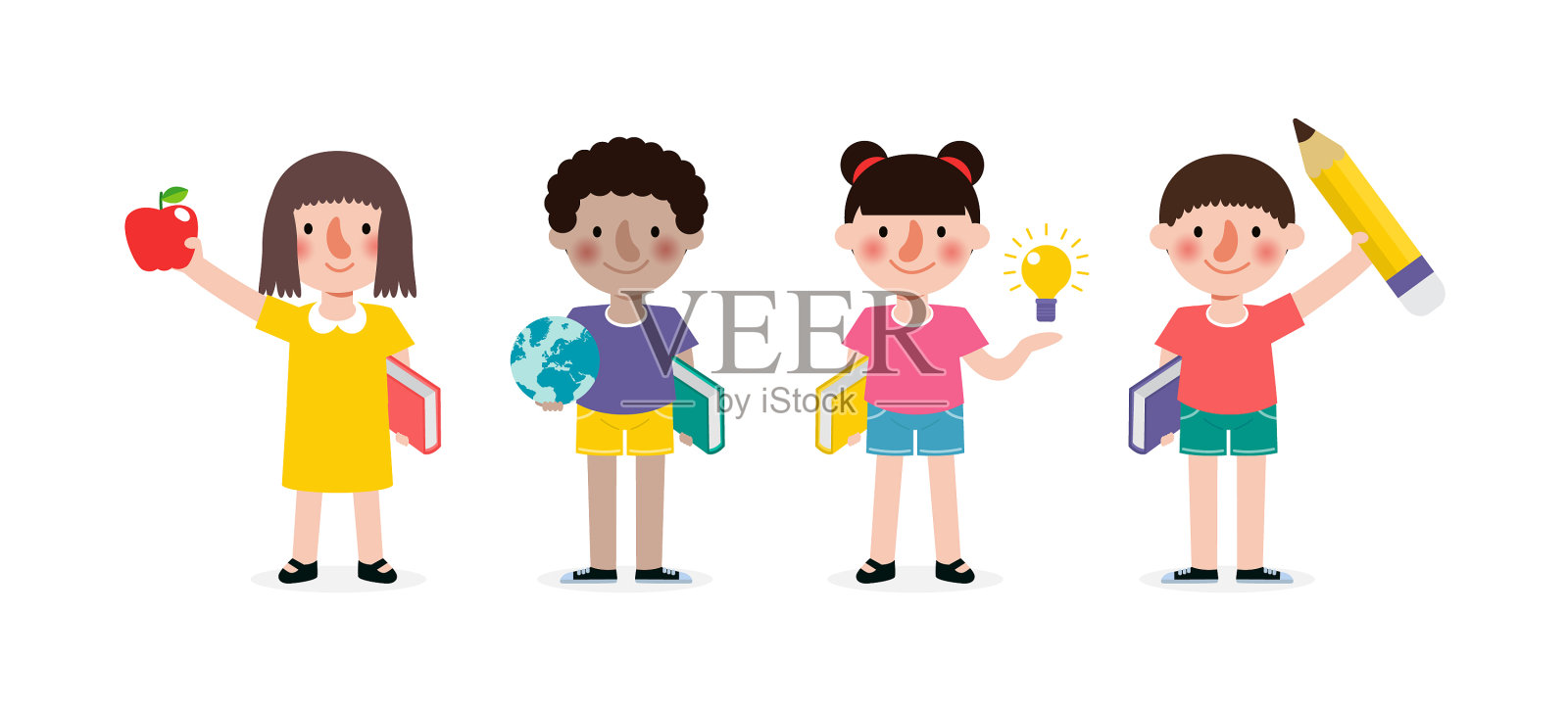 一套学龄儿童与学校用品学龄前插画图片素材