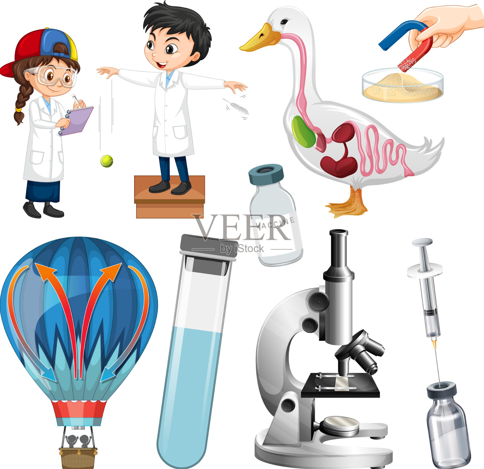 科学实验所需的一套设备插画图片素材