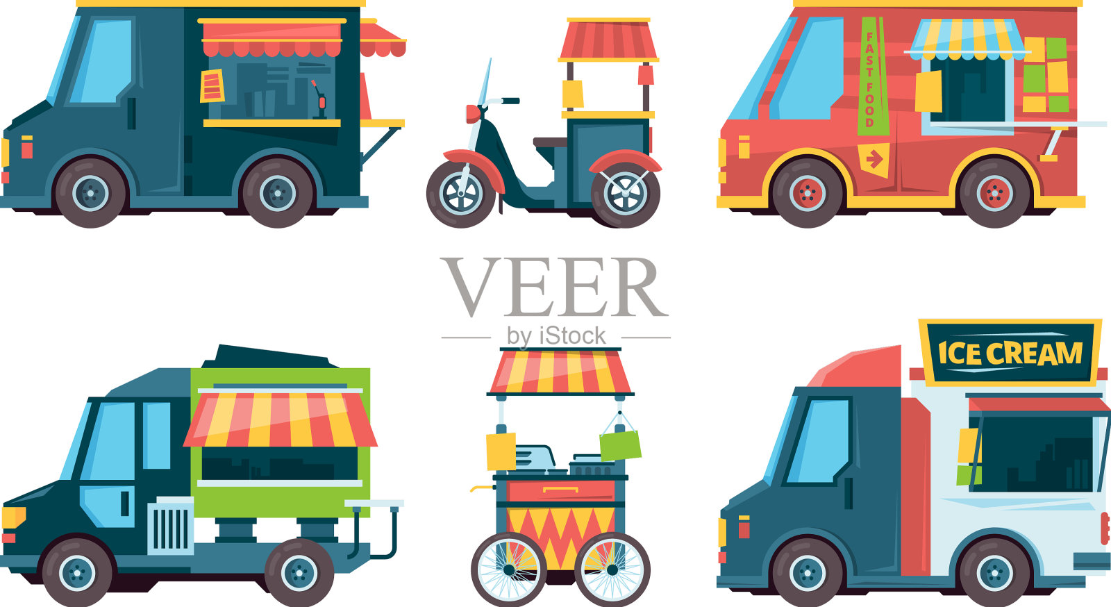 餐车手推车挑运输小贩插画图片素材