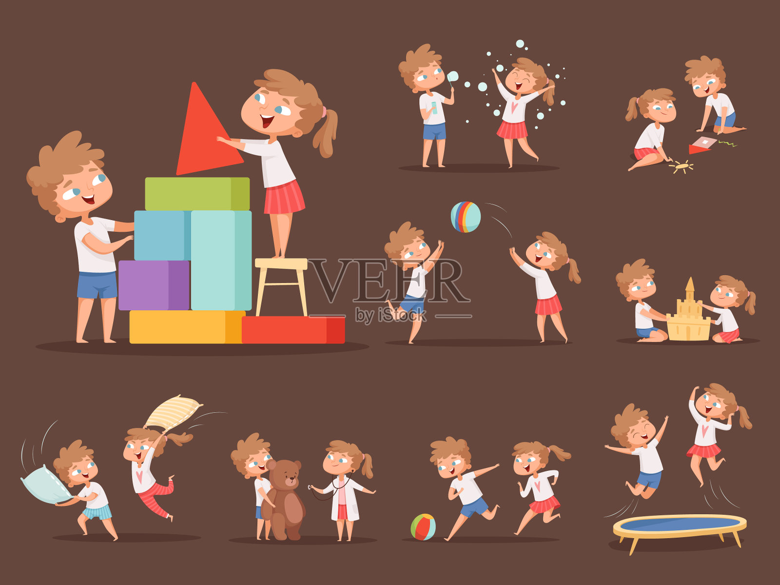 兄弟姐妹游戏，孩子们一起玩插画图片素材