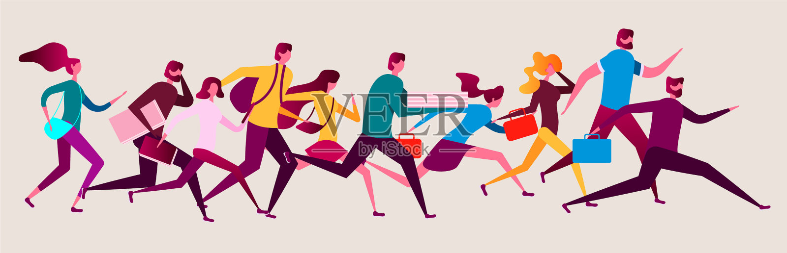 忙碌的人们忙着赶着去做生意插画图片素材