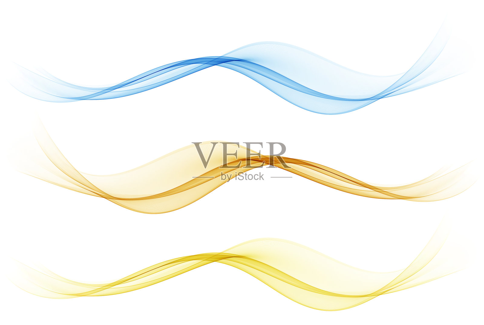 一组抽象的波浪，透明的波浪线插画图片素材
